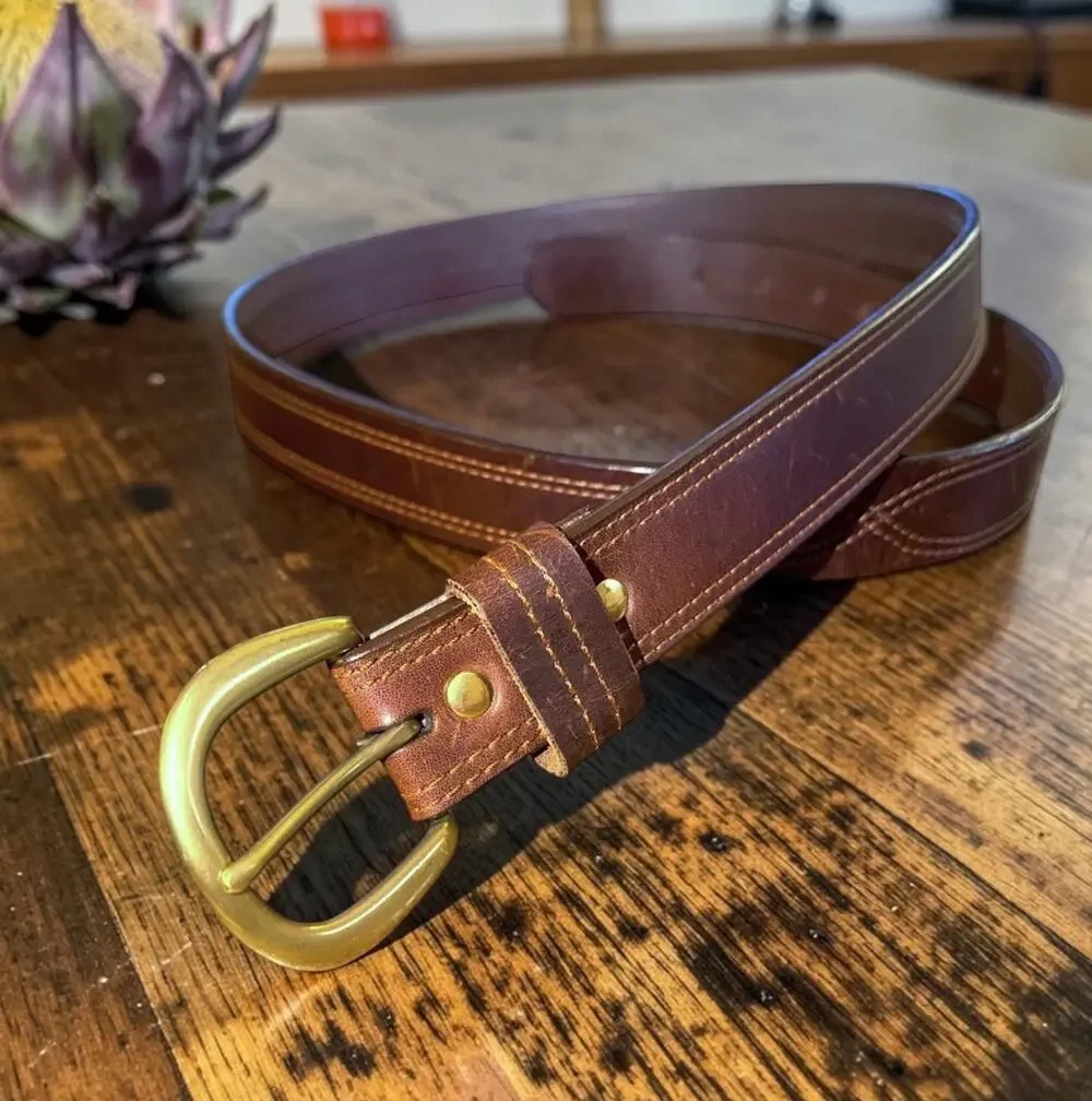 SCANDIA WOODS Imported Italian Leather Belt Brass Buckle Brown Size 2XL 3687/25